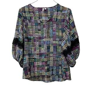 Est. 1946 Women Plus 18/20W Multi Color Dot Balloon Sleeve Lace Blouse Top